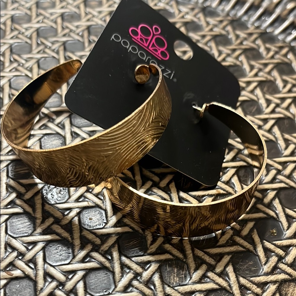 Paparazzi Gold Textured Hoop Earrings - Nickel Free